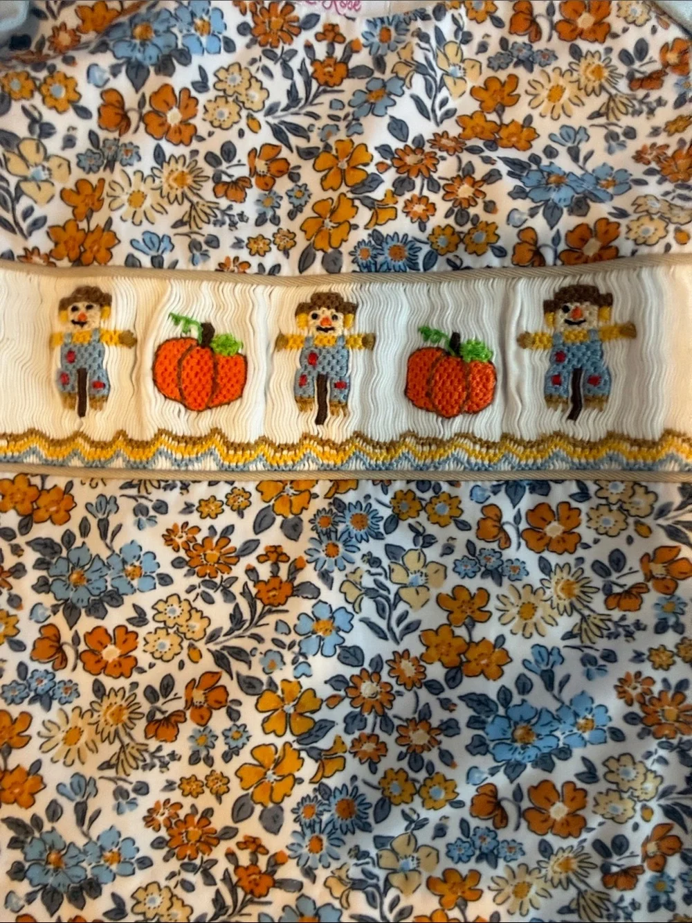Sweet La Rose Smocked Fall Halloween Scarecrow Pumpkin Matching Bloomers 18 M